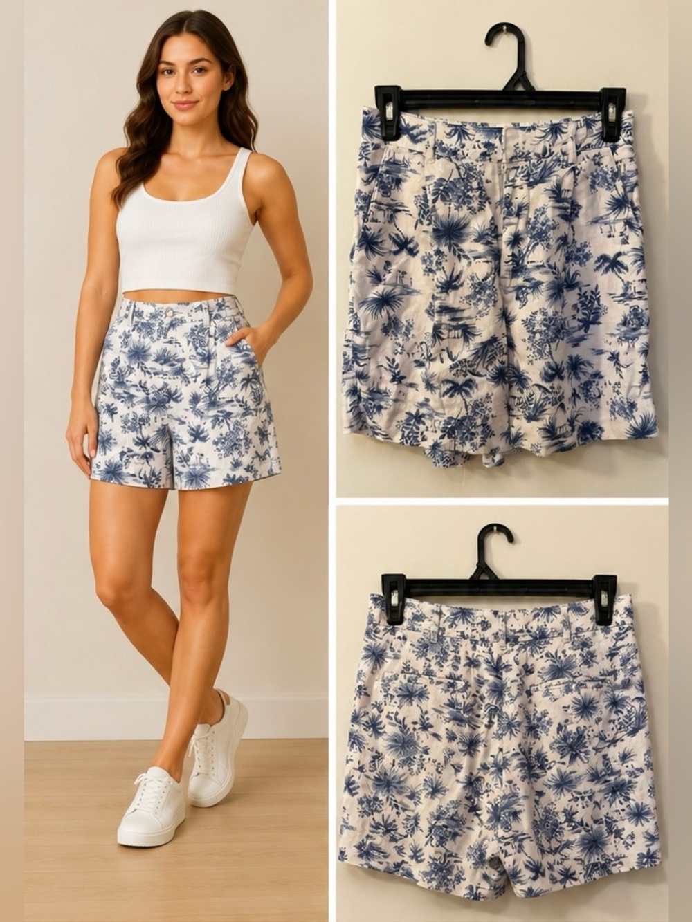 Abercrombie & Fitch Blue Toile Linen Blend High Rise Shorts XS